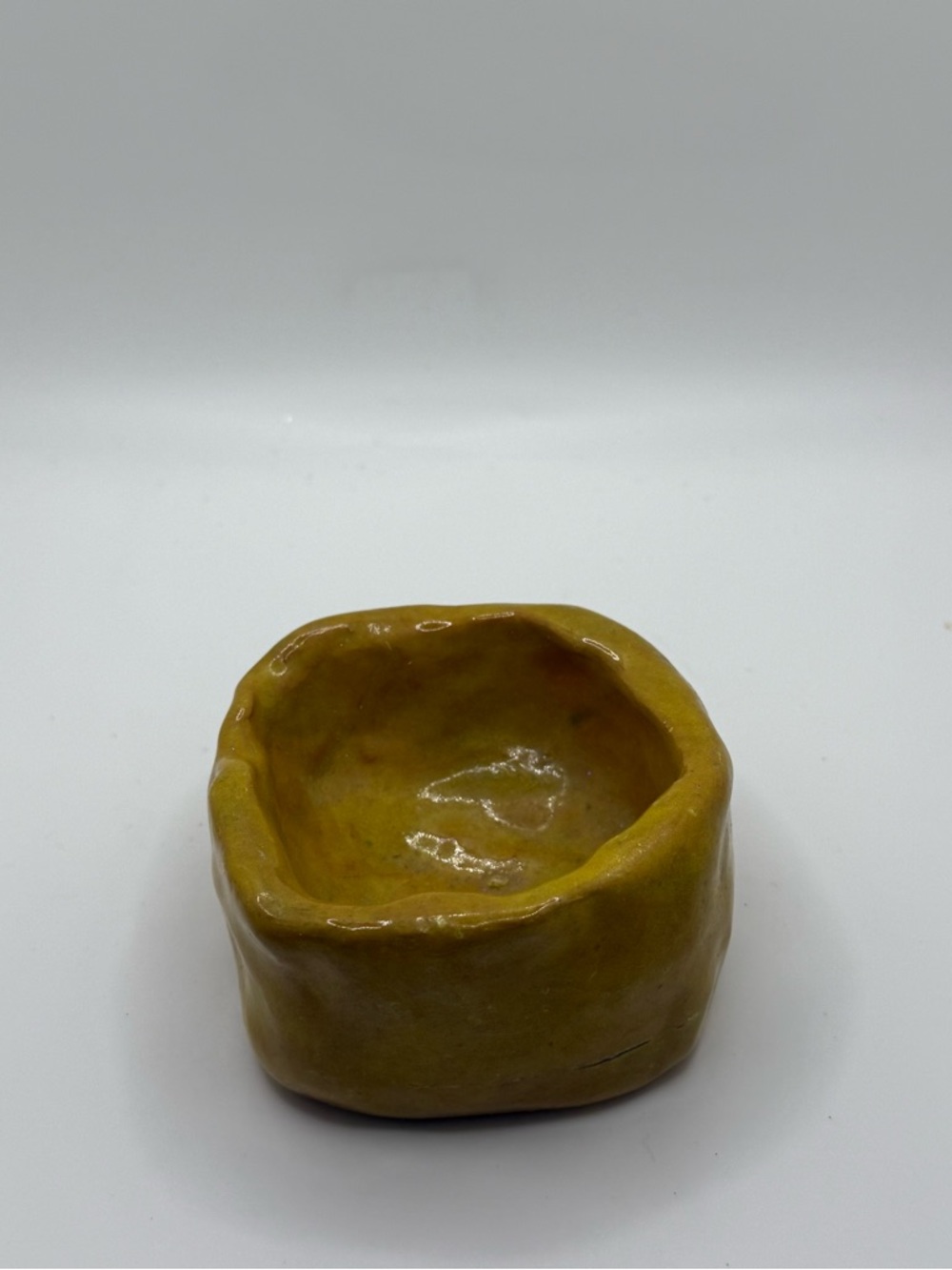 Vintage Studio Pottery Mini Bowl Mustard Glaze Handmade Trinket dish signed